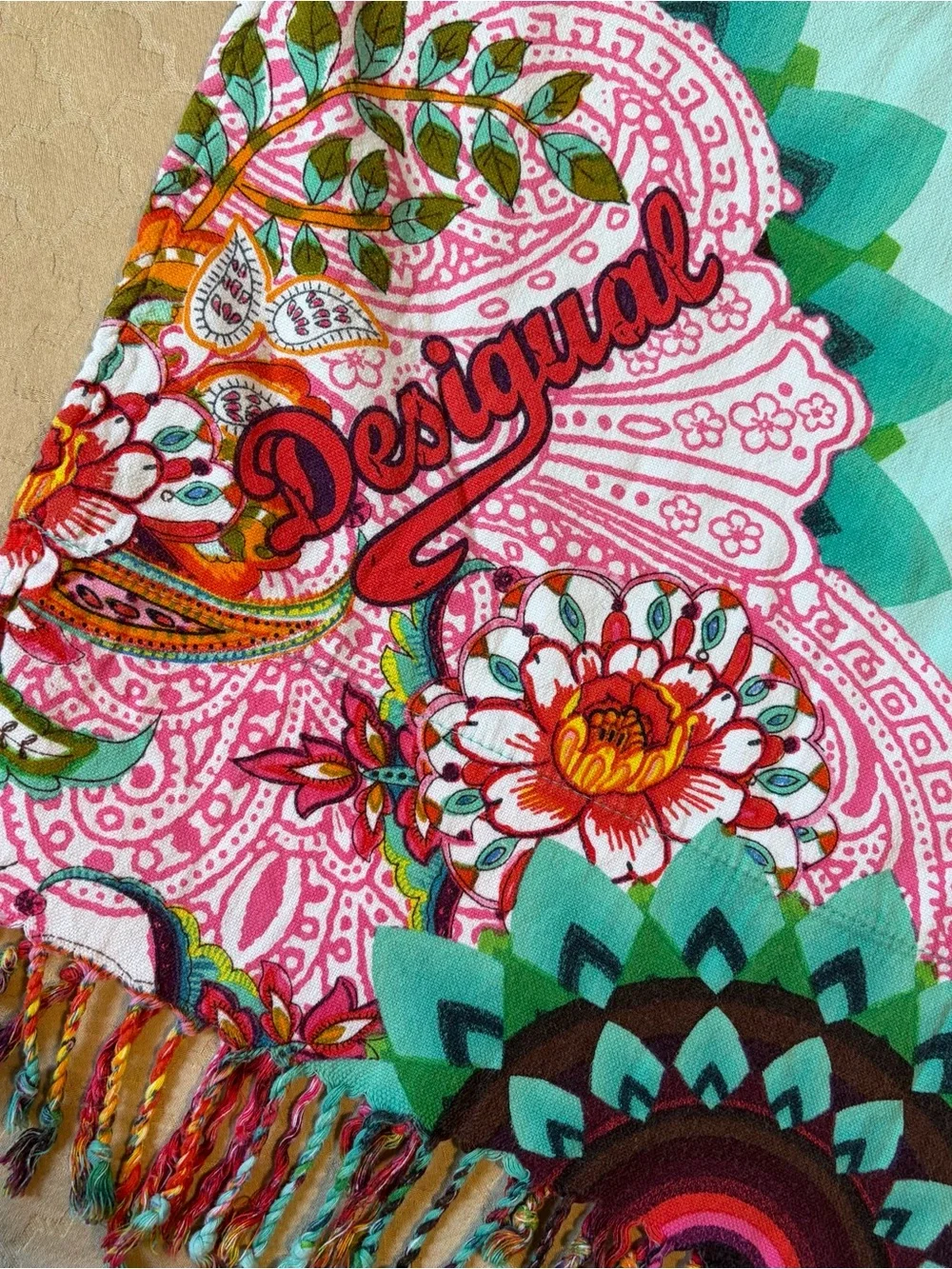 Desigual Spain Floral Medallion Multicolor Cotton Beach Towel Blanket
